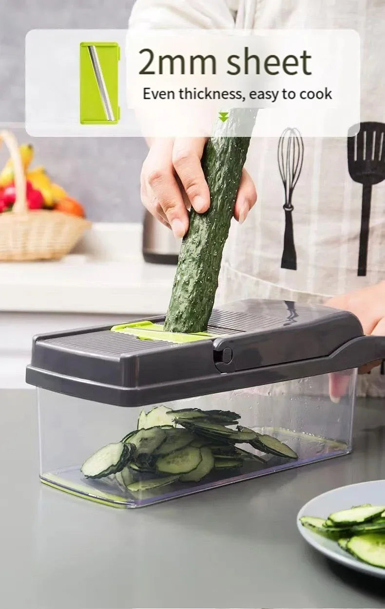 Vegetable Cutter Multifunctional Kitchen Tool, 5-in-1 Food Chopper for Tomato Carrot Cheese Onion, Handheld Slicer Dicer Grater