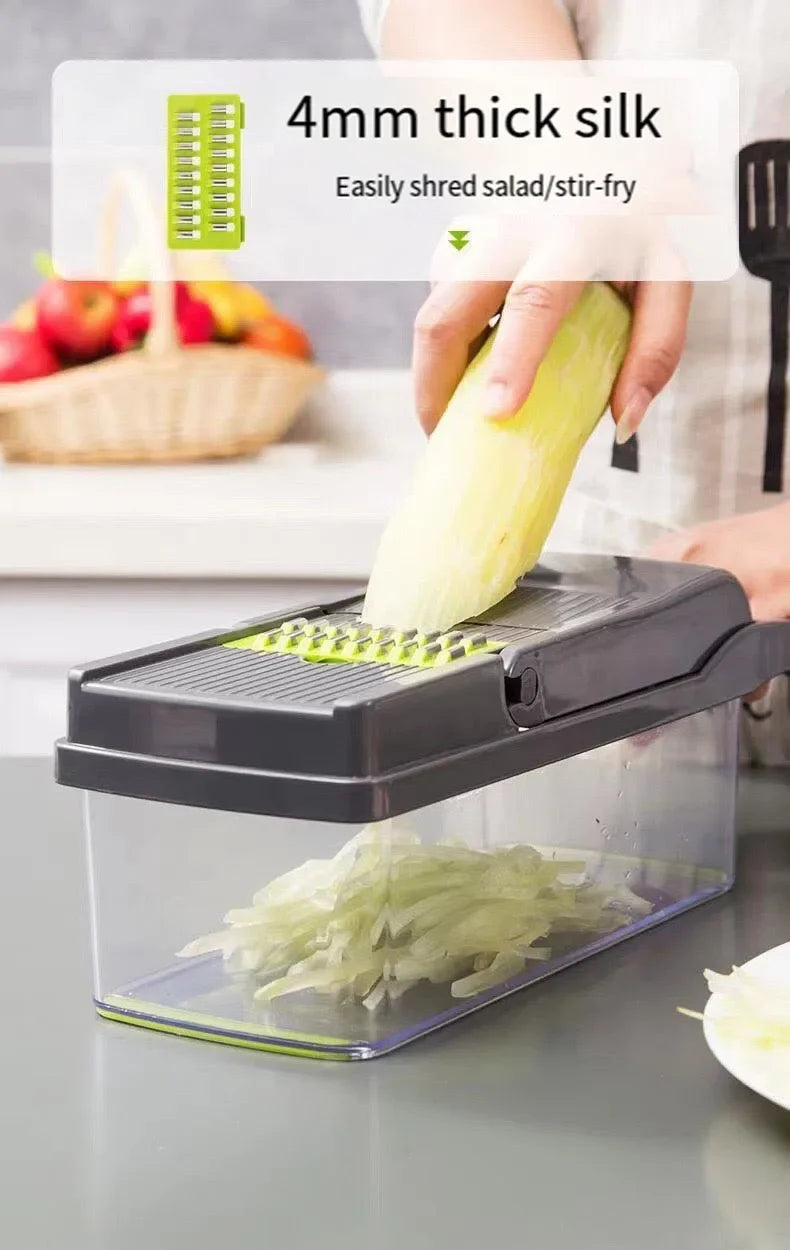 Vegetable Cutter Multifunctional Kitchen Tool, 5-in-1 Food Chopper for Tomato Carrot Cheese Onion, Handheld Slicer Dicer Grater